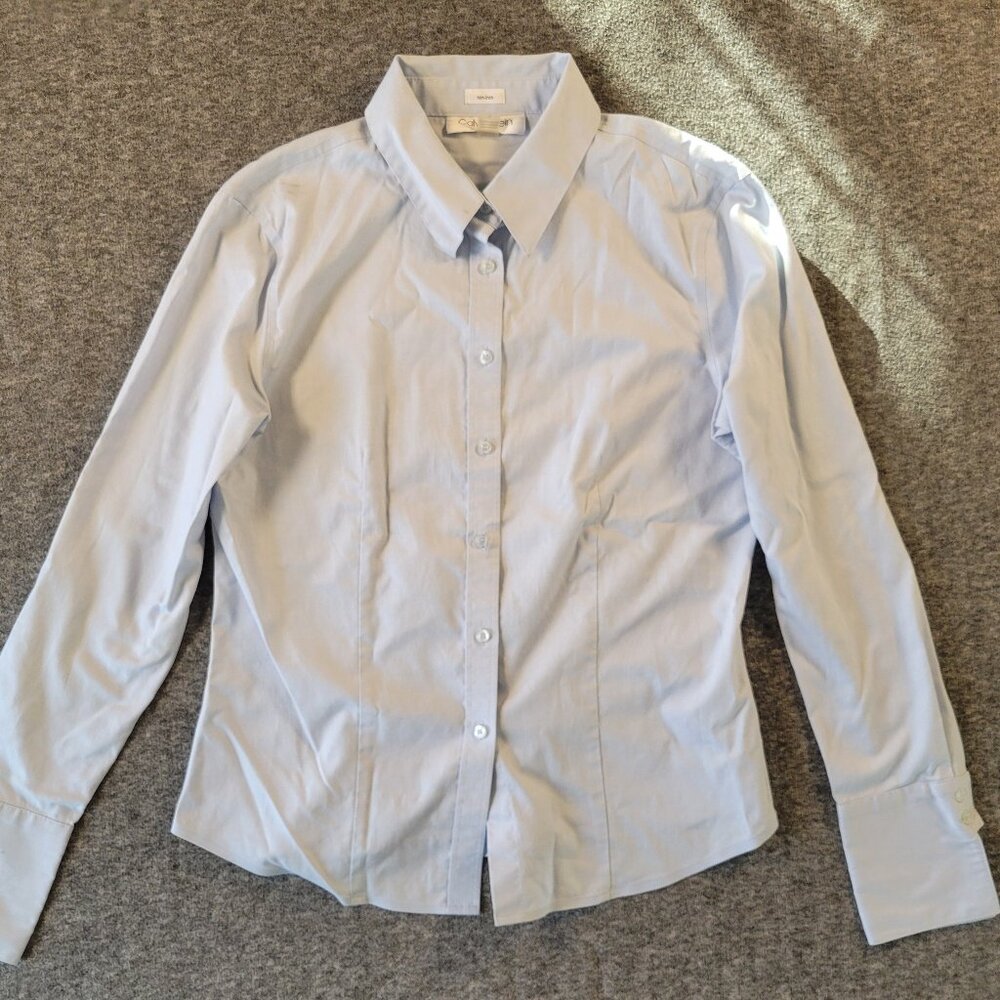 Calvin Klein Light Blue Non-Iron Cotton Button Down Sz 6 Spring Office Staple